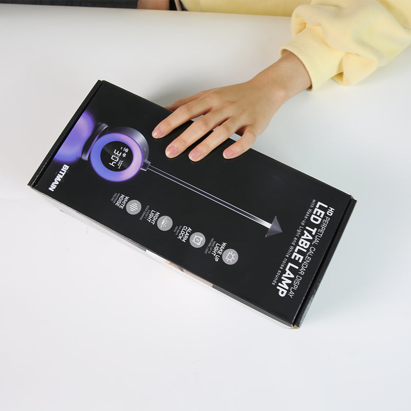 LED Table Lamp with Digital Clock, Dimmable Night Light Touch Desk Lamp with White Noise, 2 Alarms, Wake-up Light, RGB Ambient Light, Aluminum Bedside Lamp for Girls Boys Teens Christmas Gifts