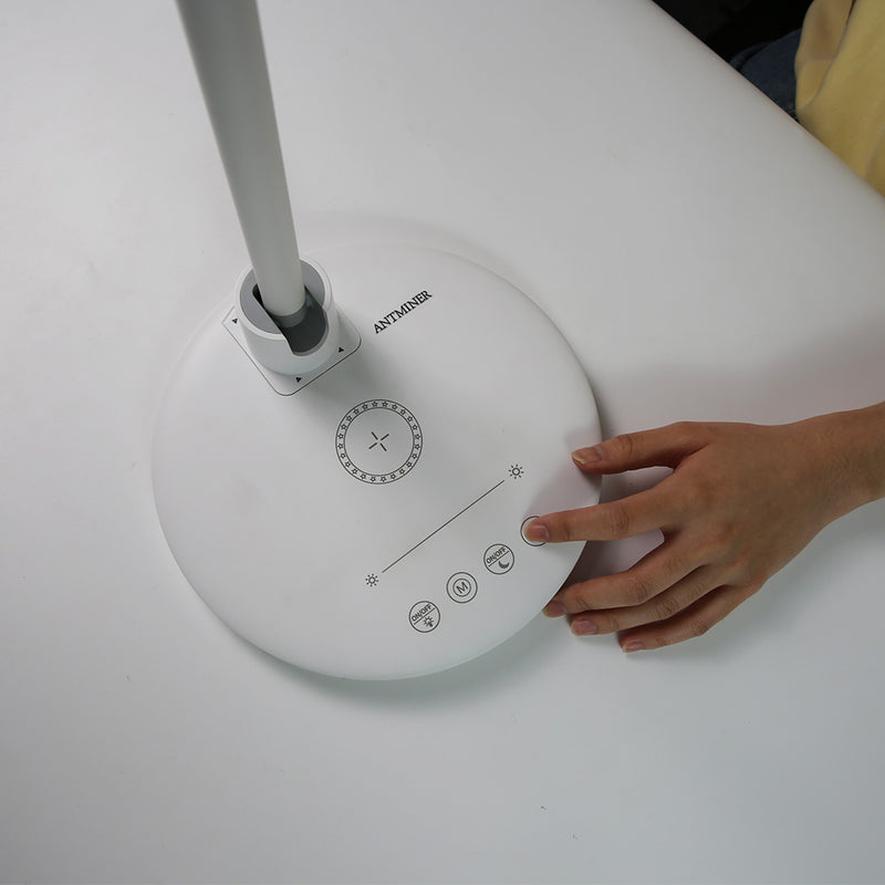 LED Desk Lamp with Wireless Charger, Eye-Caring Table Lamp, Stepless Dimming Modes, 5 Color Modes, Adjustable Swing Arm, Auto-Off Timer, RGB Ambience Night Light, for Home Office & Reading